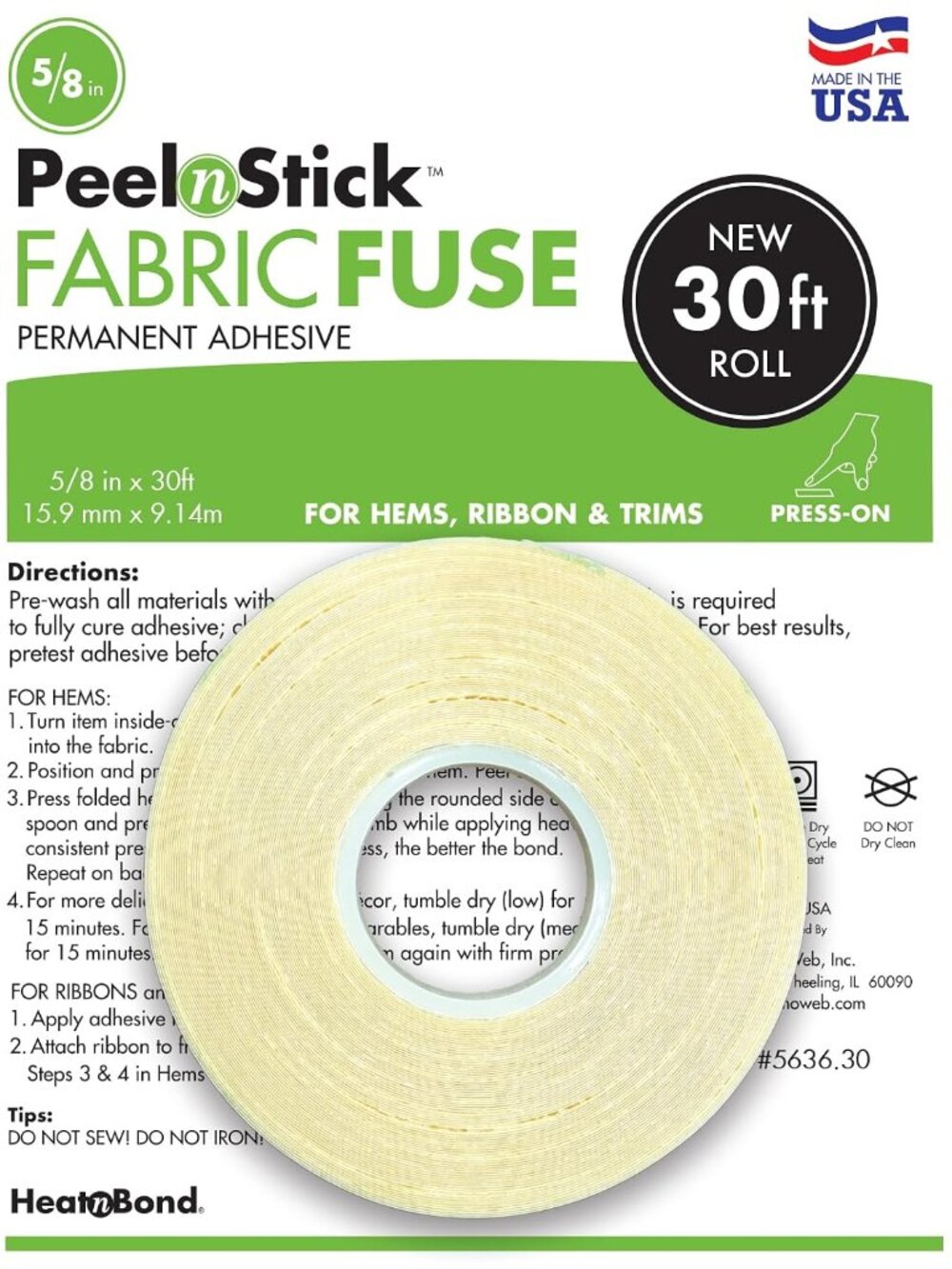 PeelnStick Fabric Fuse Hem Tape - Double Sided Fabric Adhesive - No-Sew, No-Iron
